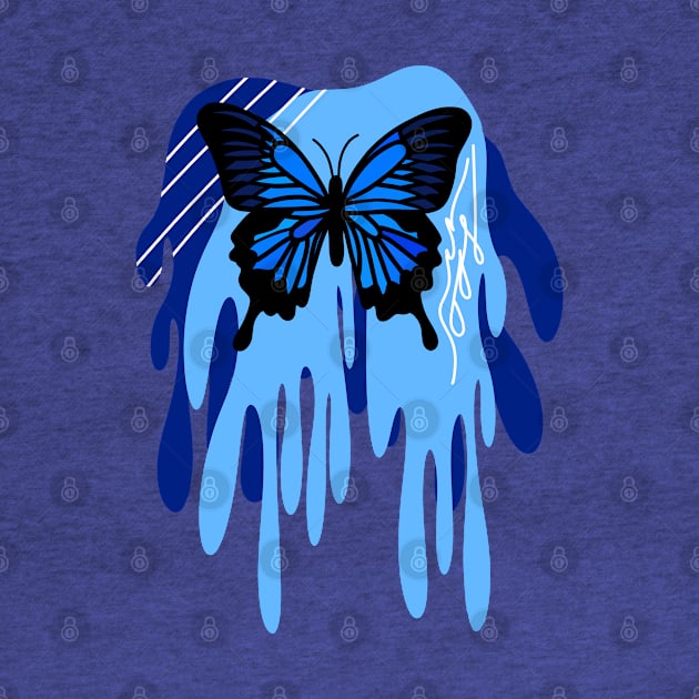 Blue Swallowtail Butterfly with Abstract Dripping Blue Background Pattern, Made by EndlessEmporium by EndlessEmporium